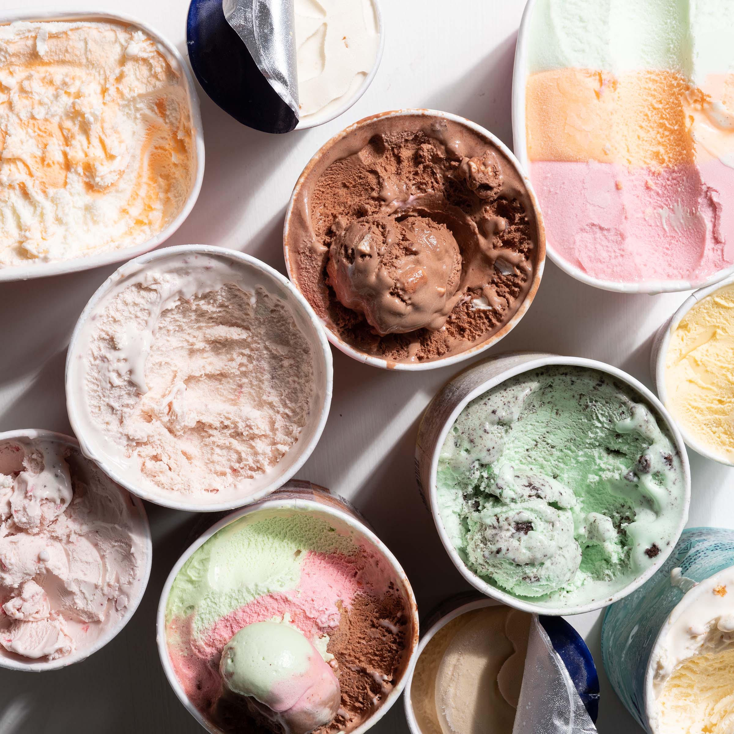 Assorted ice cream cups overhead
