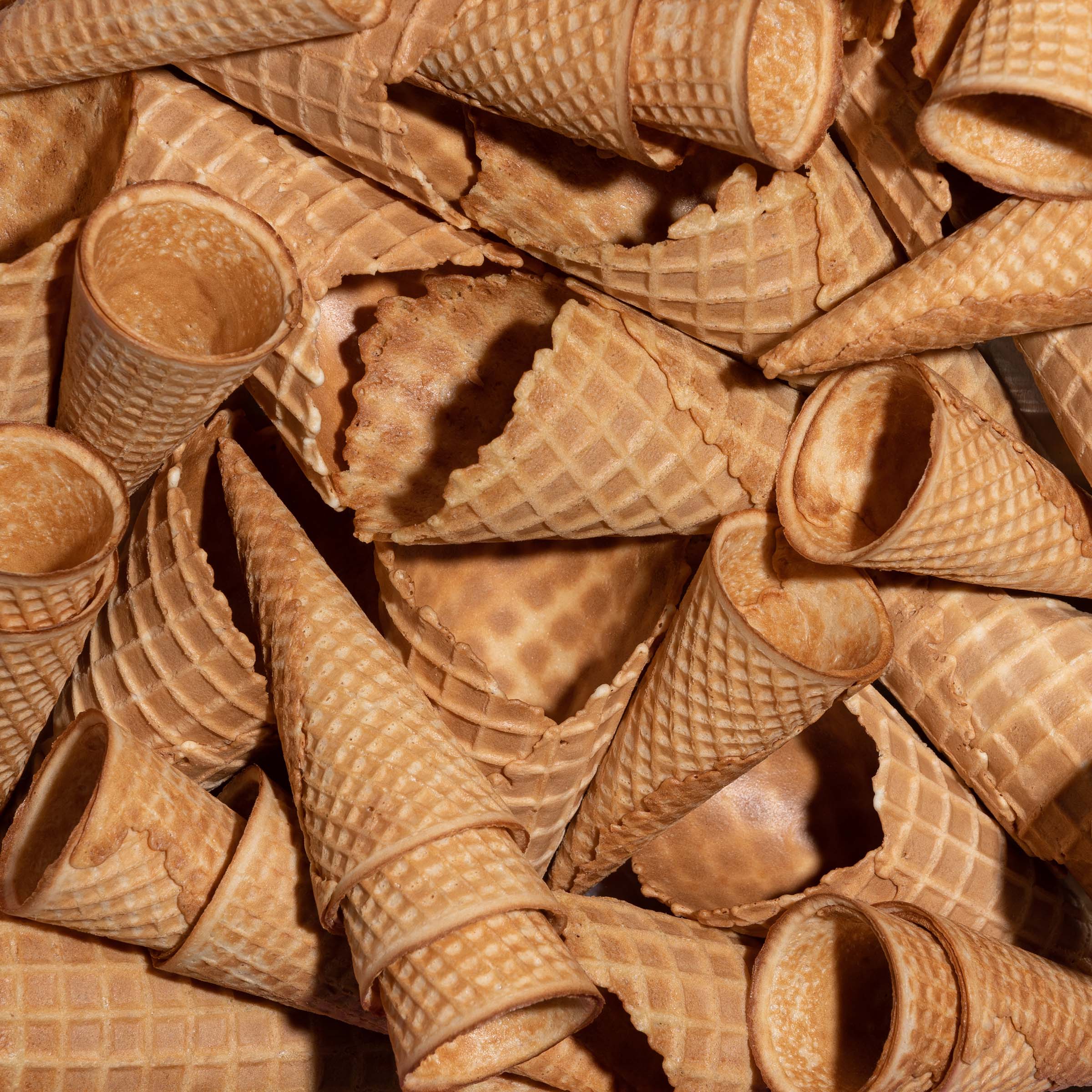 Waffle cones scattered overhead