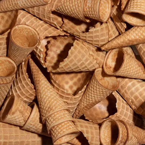 Waffle cones scattered overhead
